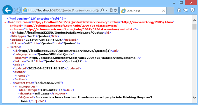 Data displayed from Azure DB