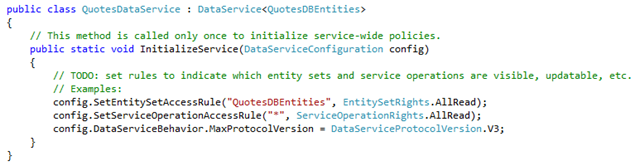 Data service code with entity assigned